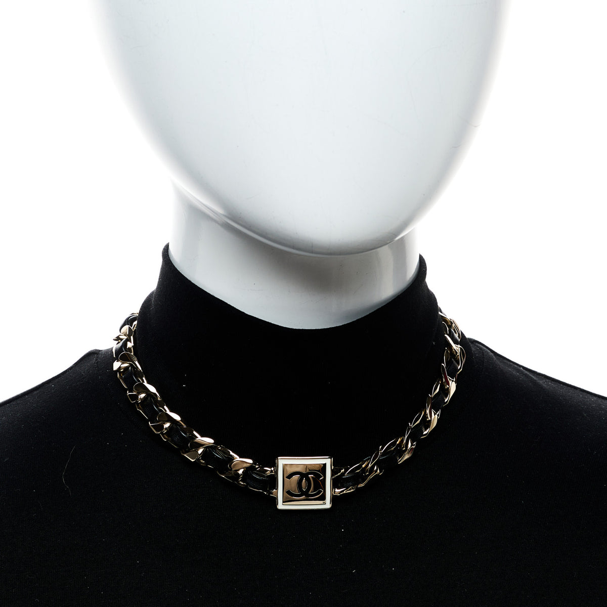 Chanel Metal Lambskin CC Square Choker Gold Black White 2 of 5