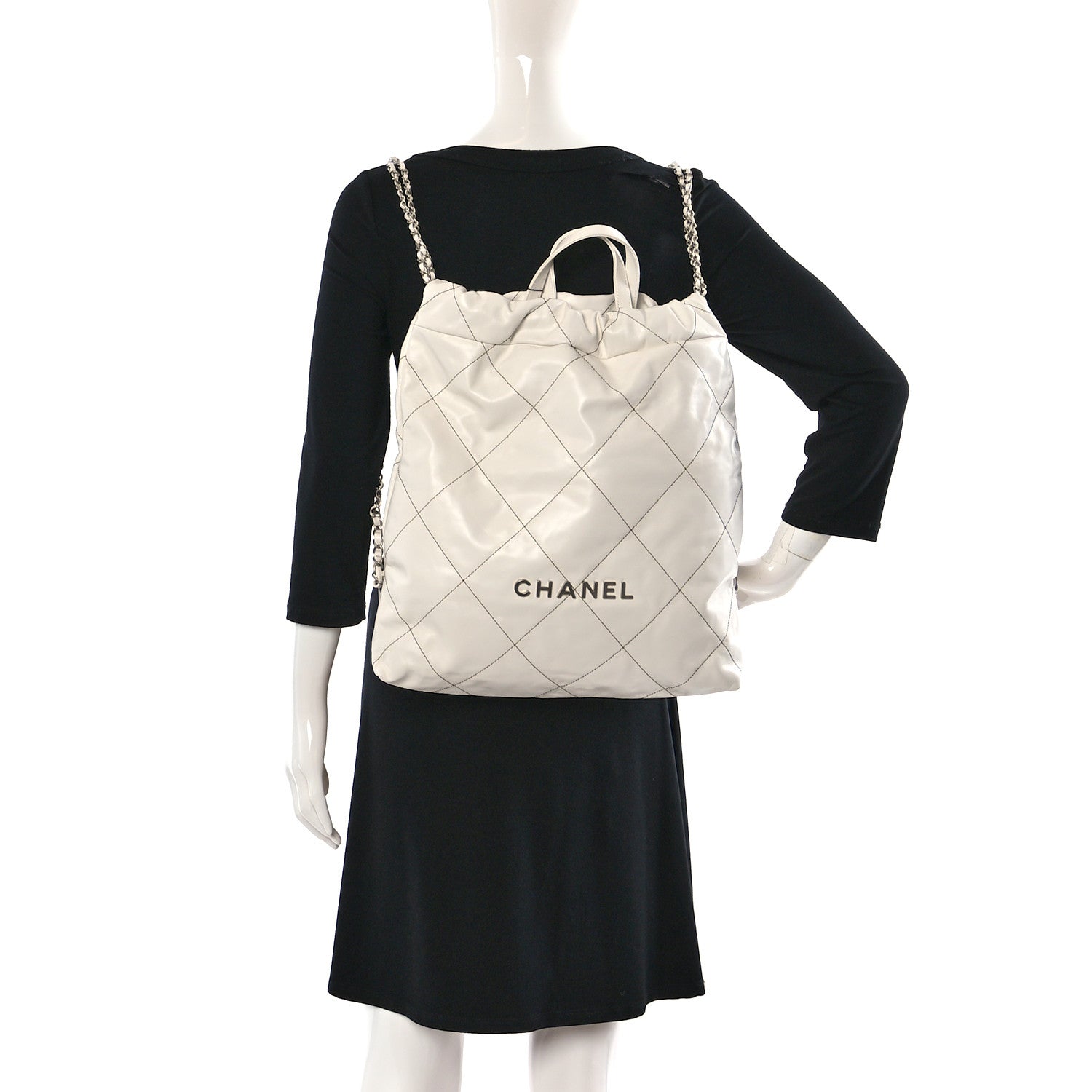 Chanel Shiny Calfskin Quilted Chanel 22 Backpack White Black 2 of 9