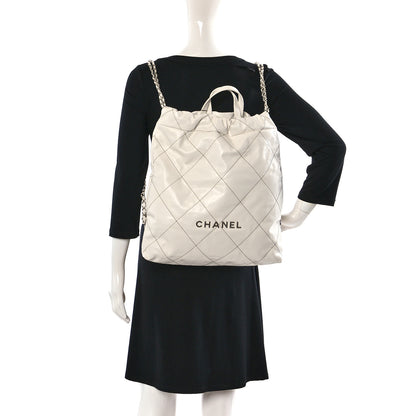 Chanel Shiny Calfskin Quilted Chanel 22 Backpack White Black 2 of 9