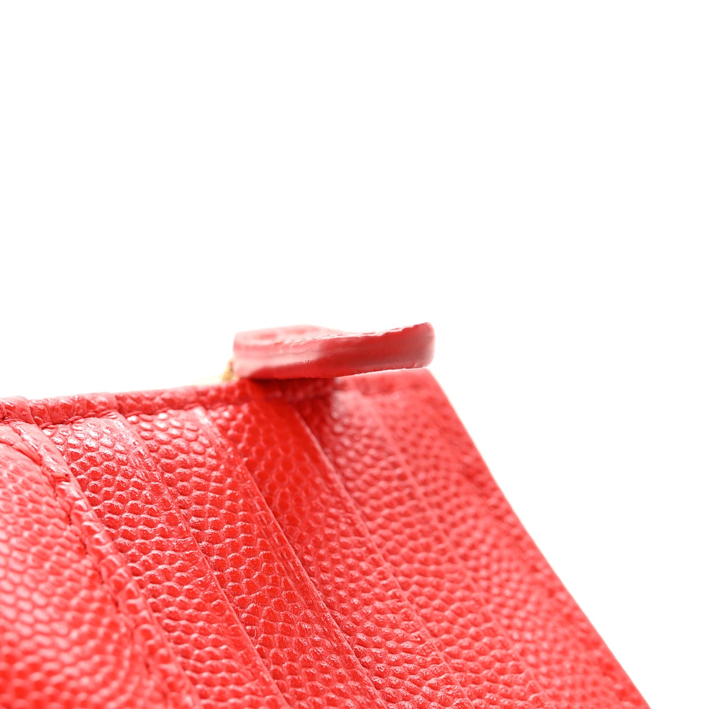 Caviar Quilted Flap Zip Card Holder Red