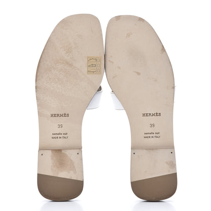 Hermes Box Calfskin Oran Sandals 39 White 5 of 11