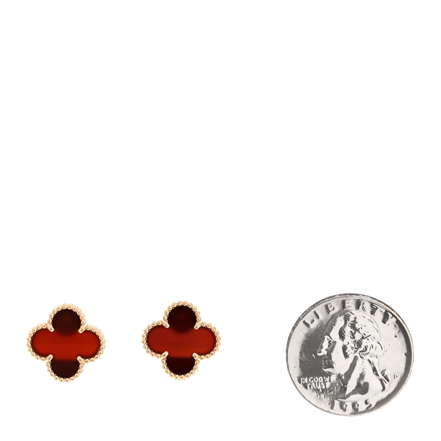 Van Cleef & Arpels 18K Yellow Gold Carnelian Vintage Alhambra Earrings 2 of 5