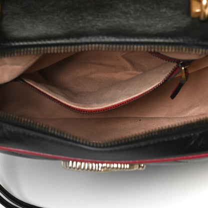 Gucci Vintage Effect Calfskin Matelasse Diagonal Small Torchon GG Marmont Bamboo Top Handle Shoulder Bag Black Romantic Cherry 5 of 11
