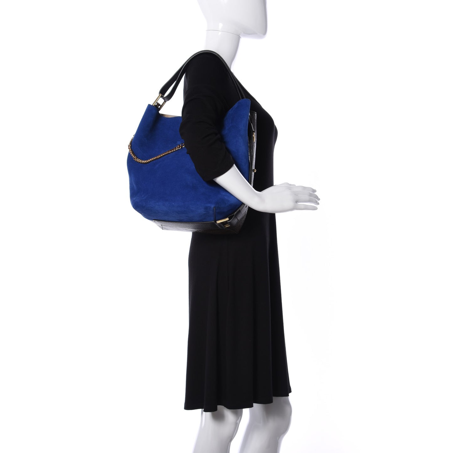 Suede Crinkled Patent Deerskin Medium GV Bucket Bag Blue Grey