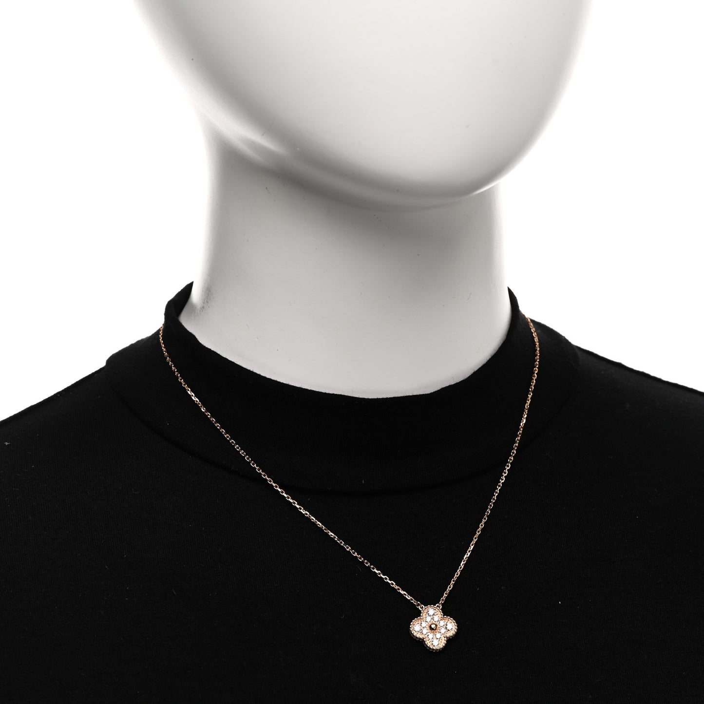18K Rose Gold Diamond Vintage Alhambra Pendant Necklace