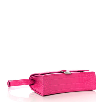 Balenciaga Shiny Calfskin Crocodile Embossed Small Hourglass Sling Shoulder Bag Fuchsia 4 of 9