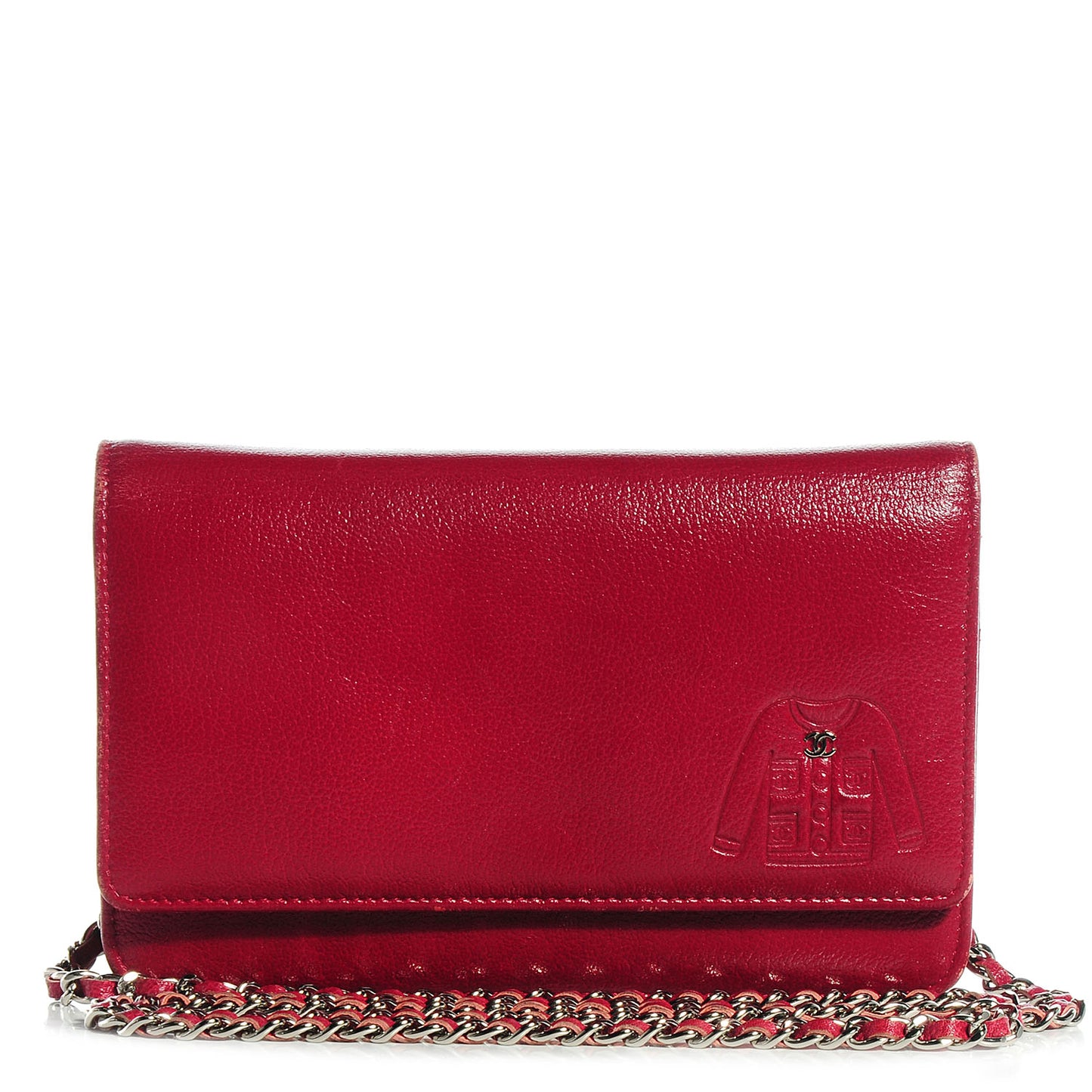 Calfskin Embossed Jacket Wallet On Chain WOC Red
