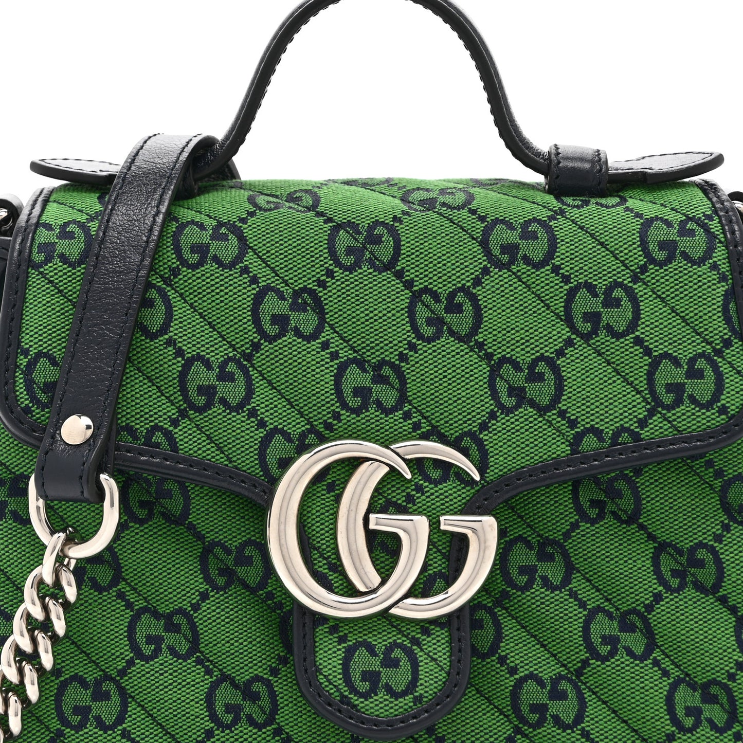 Monogram Multicolor Matelasse Diagonal Mini GG Marmont Top Handle Shoulder Bag Green Blue