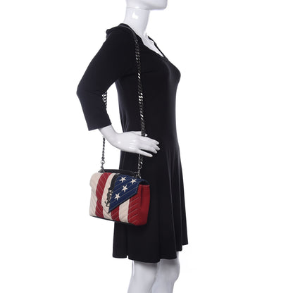 Saint Laurent Canvas Matelasse Chevron American Flag Monogram Medium College Bag Red Blue 2 of 10