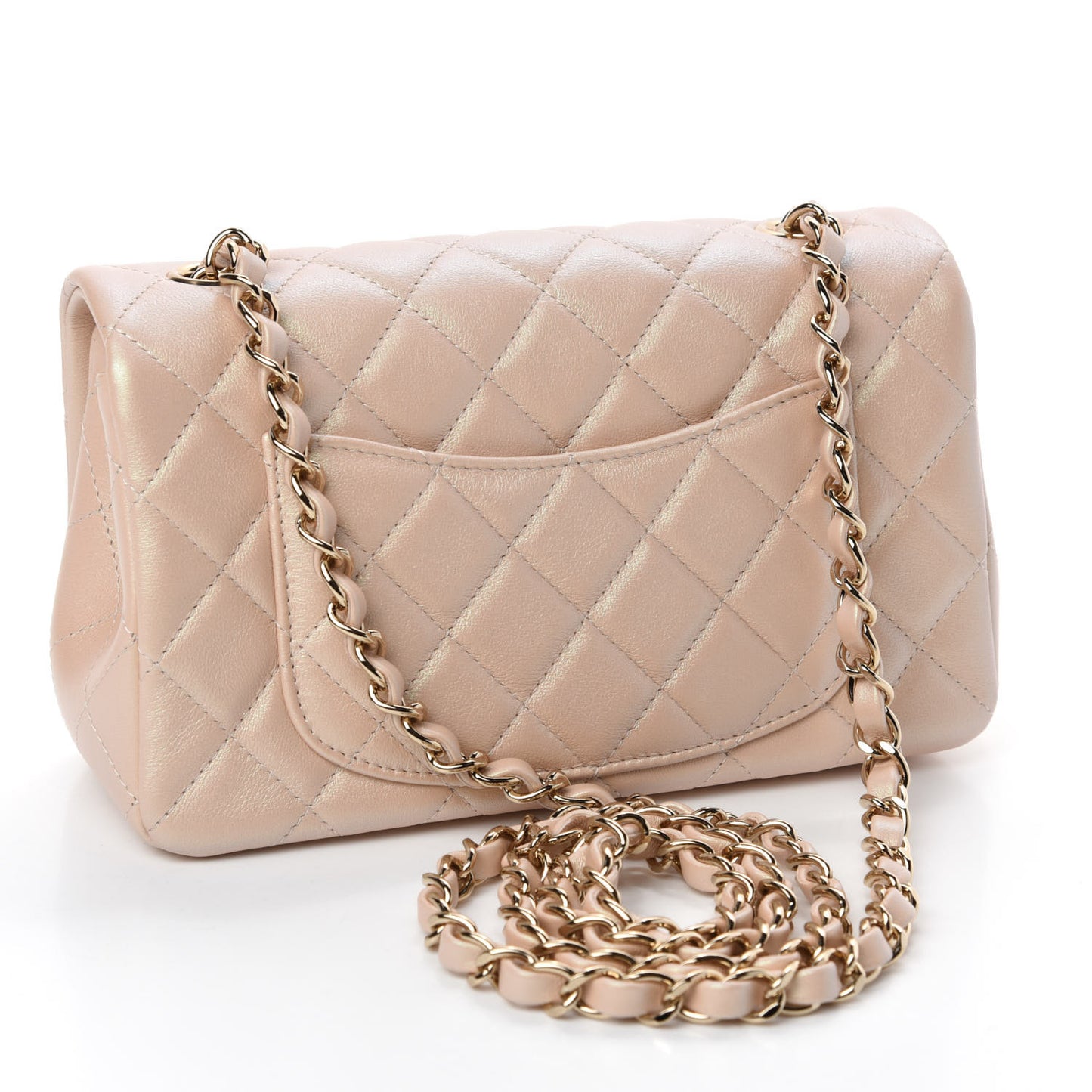 Iridescent Calfskin Quilted Mini Rectangular Flap Beige
