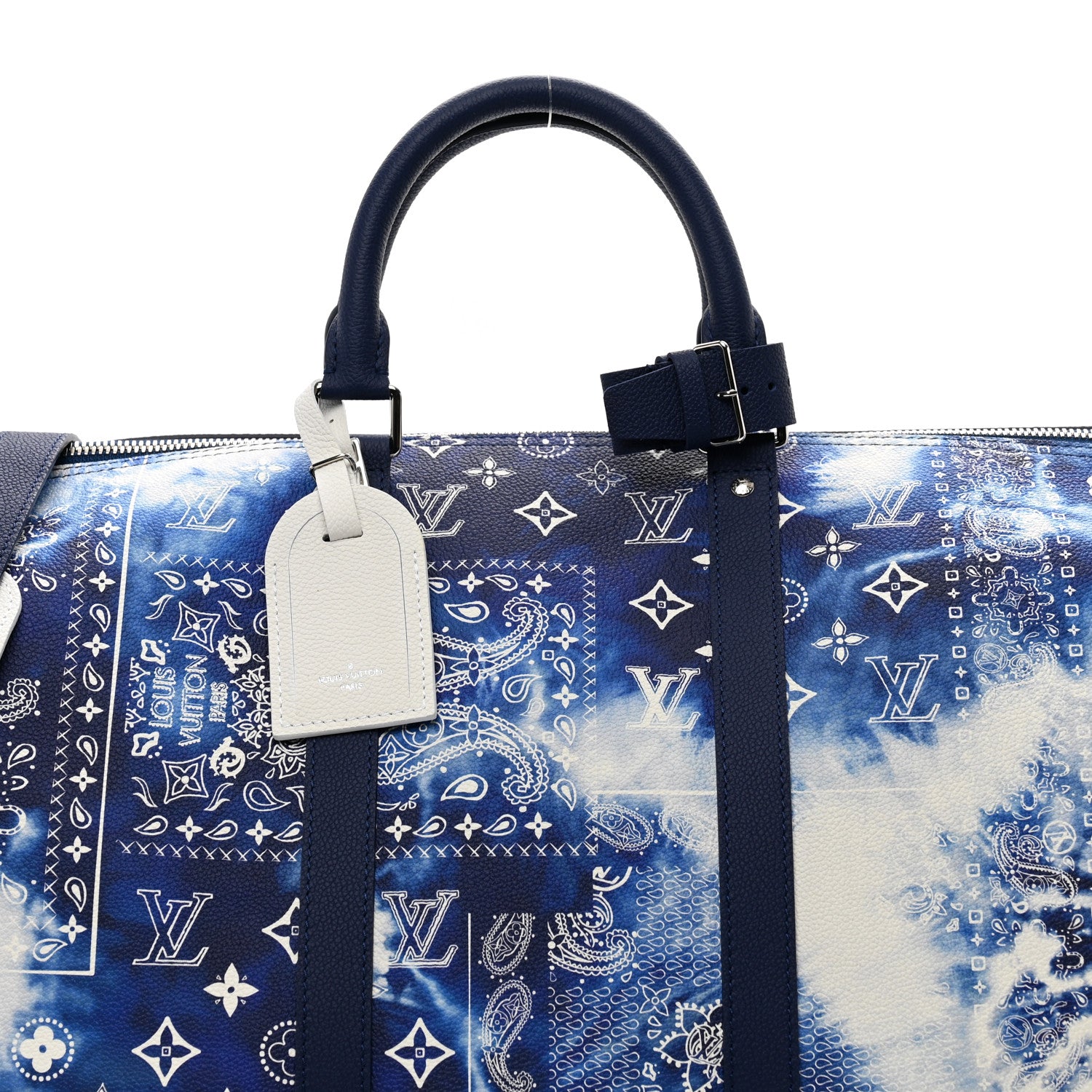 Louis Vuitton Cowhide Monogram Bandana Keepall Bandouliere 50 Blue 4 of 9