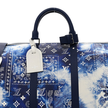 Louis Vuitton Cowhide Monogram Bandana Keepall Bandouliere 50 Blue 4 of 9