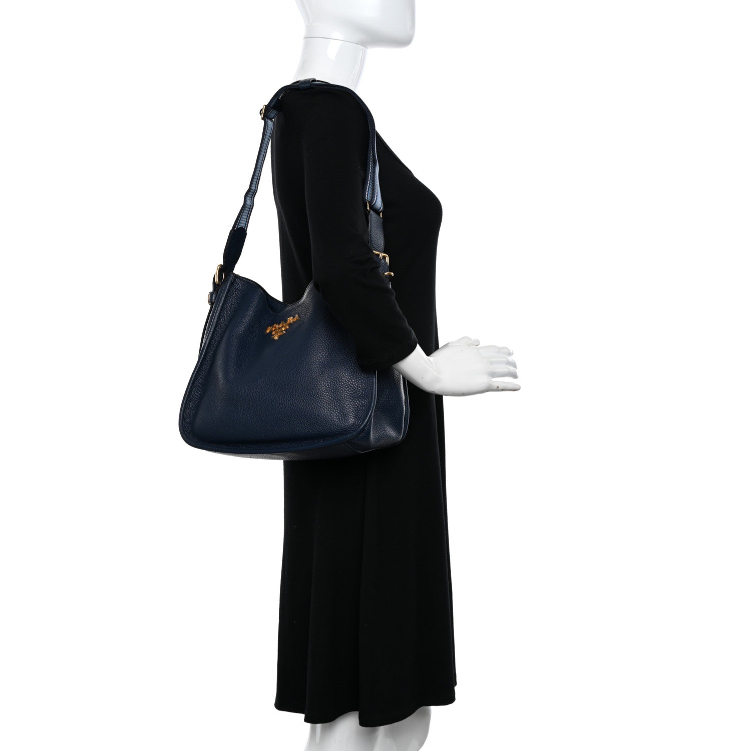 Prada Vitello Daino Hobo Messenger Bag Baltico 2 of 12