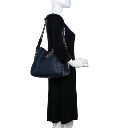 Prada Vitello Daino Hobo Messenger Bag Baltico 2 of 12