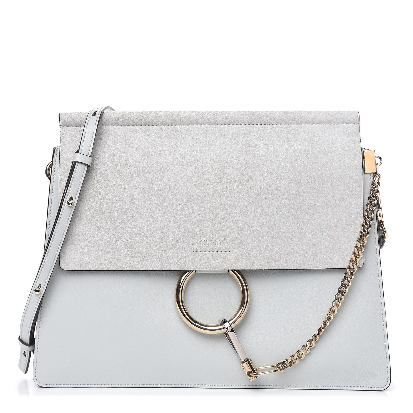 Calfskin Suede Medium Faye Shoulder Bag Airy Grey
