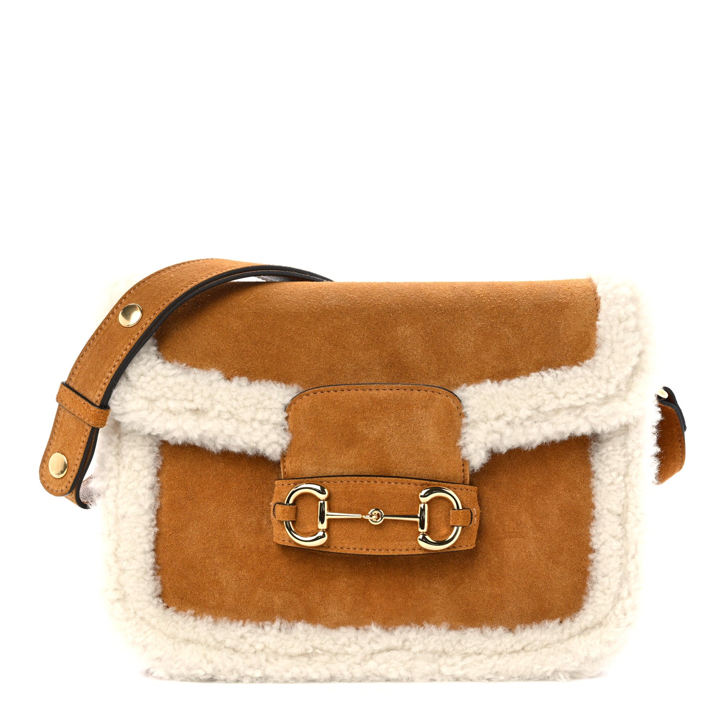 Suede Shearling Horsebit 1955 Shoulder Bag Brown