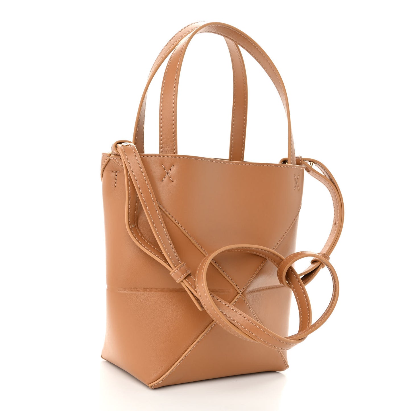 Shiny Calfskin Mini Puzzle Fold Tote Warm Desert