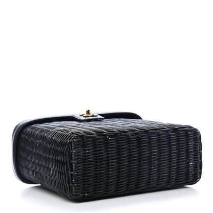 Chanel Lambskin Straw Basket Top Handle Bag Navy 3 of 5