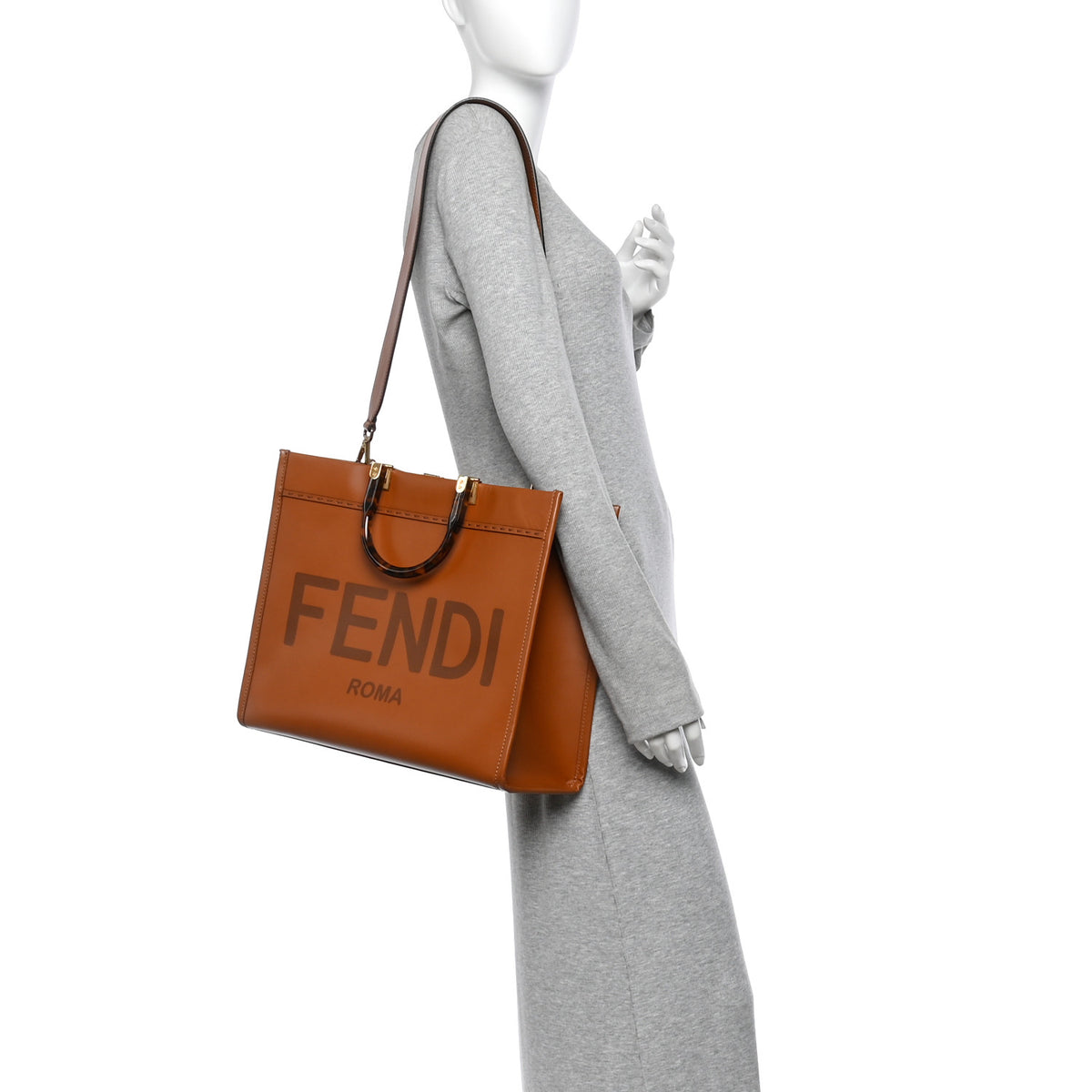 Vitello King Plexiglass Medium Fendi Sunshine Shopper Tote Cuoio