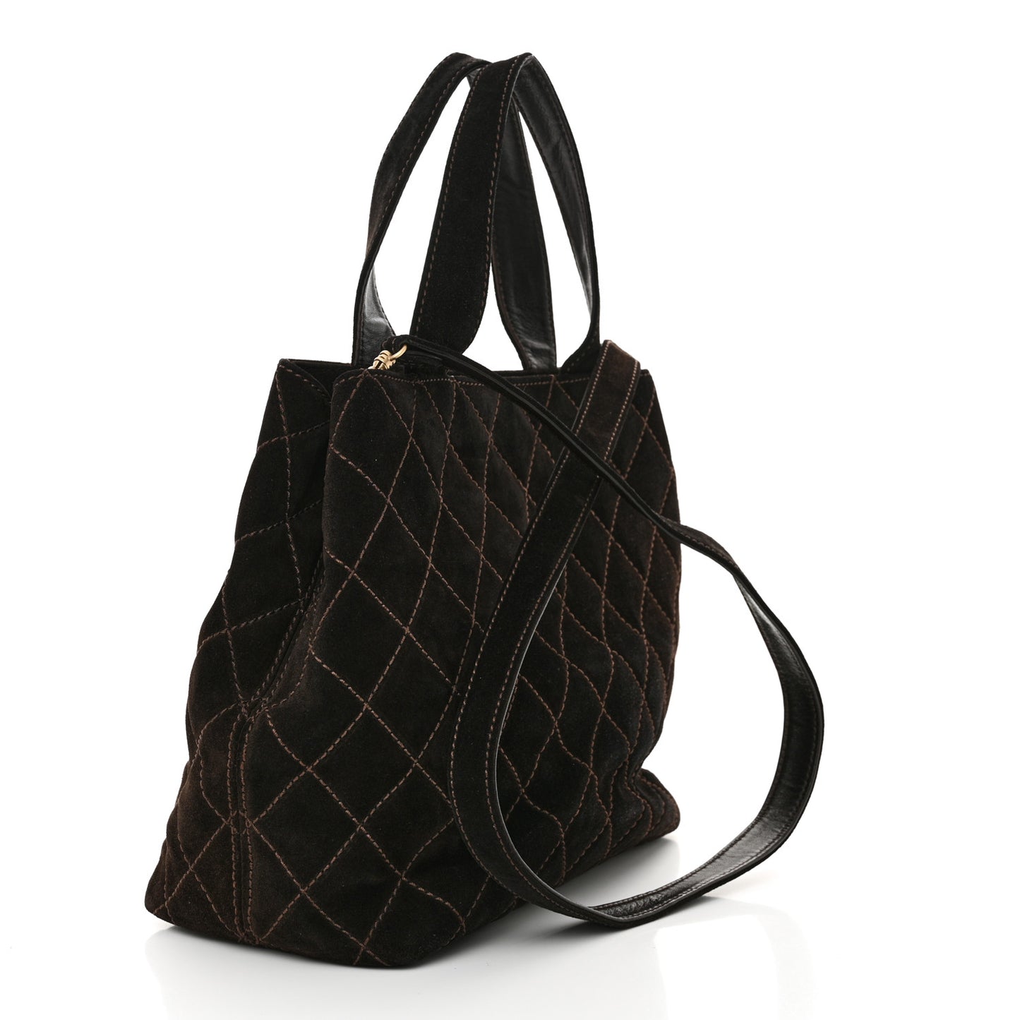 Suede Quilted Shopping Tote Brown