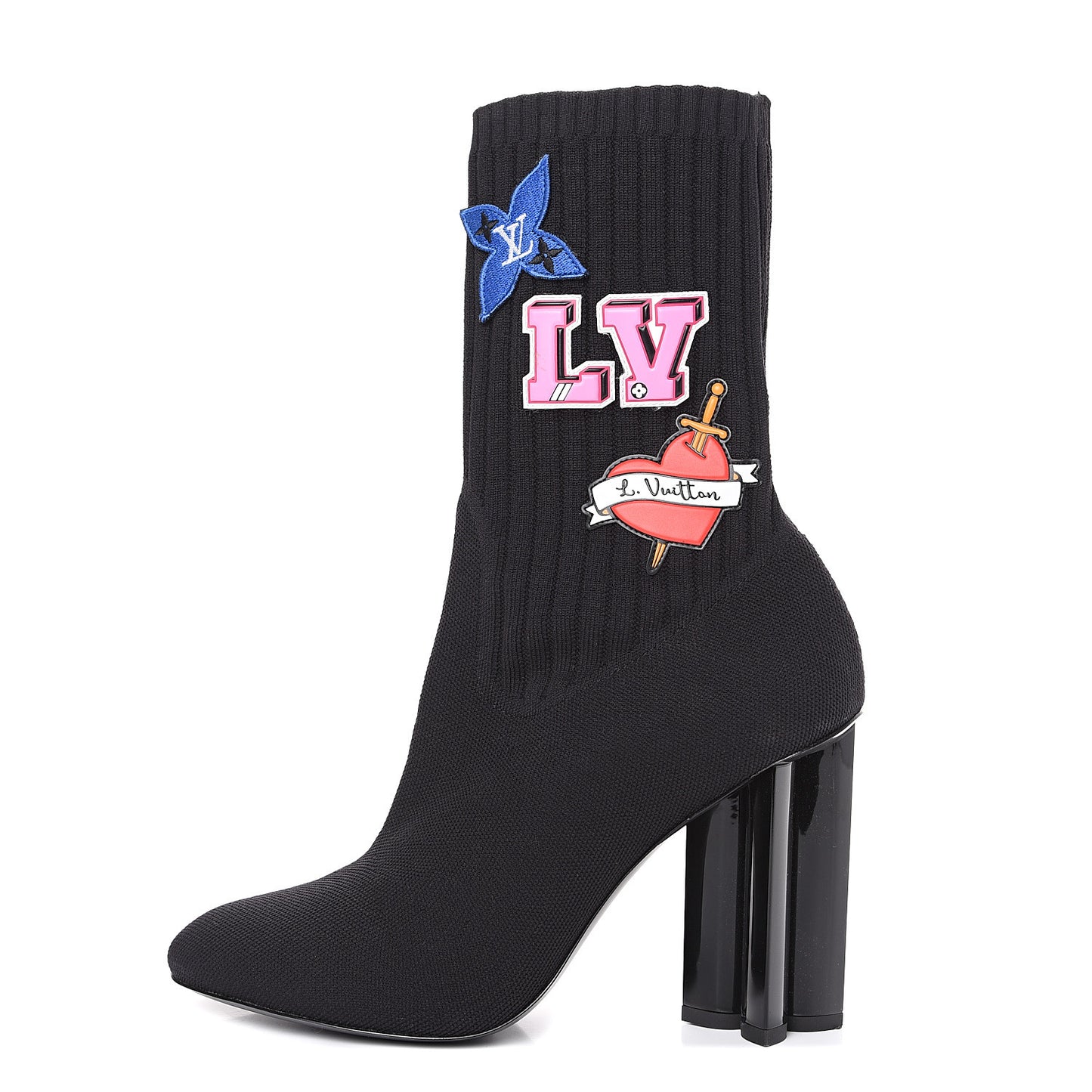 Stretch Fabric LV Black Heart Sock Ankle Boots 39 Black