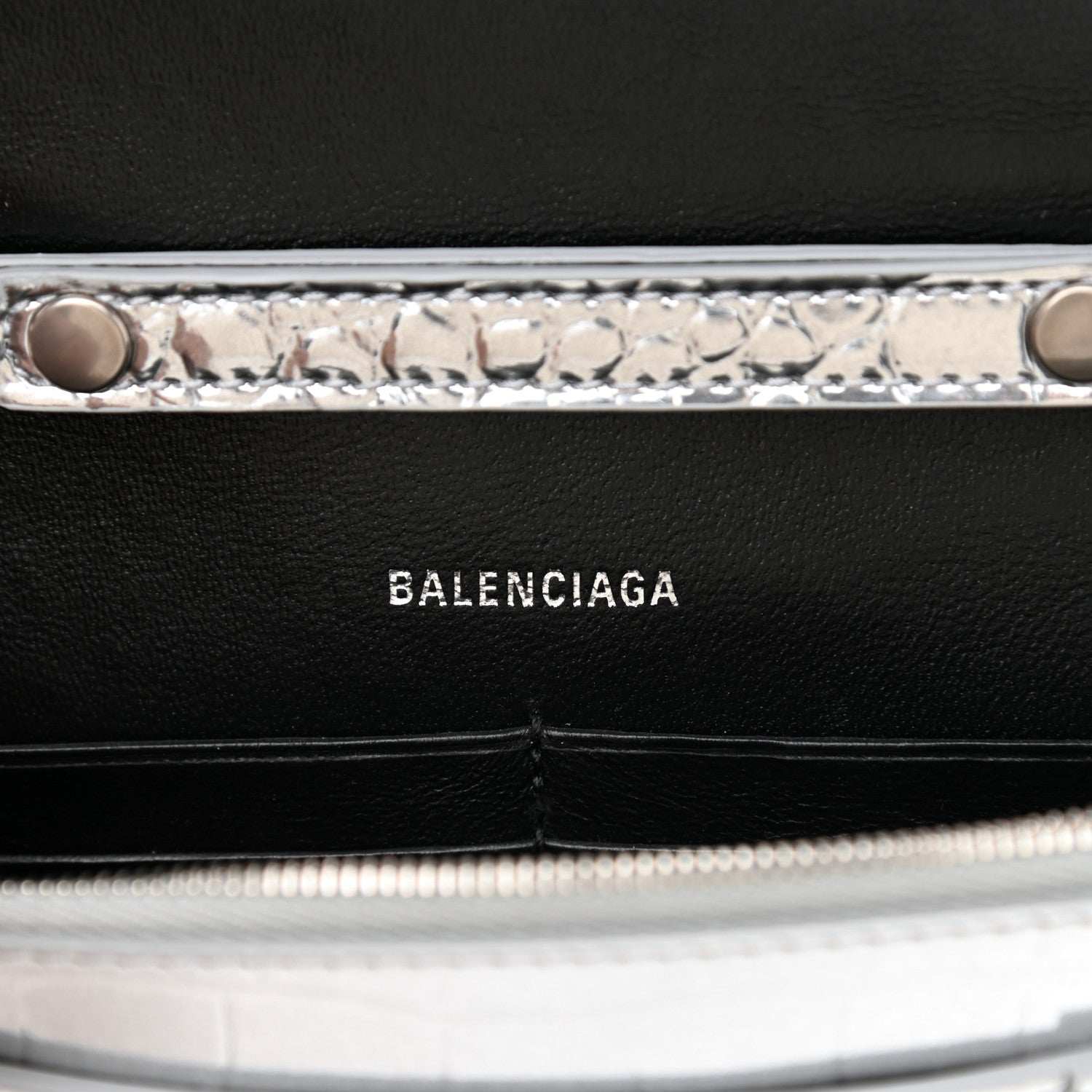 Balenciaga Metallic Calfskin Crocodile Embossed Hourglass Chain Bag Silver 5 of 7