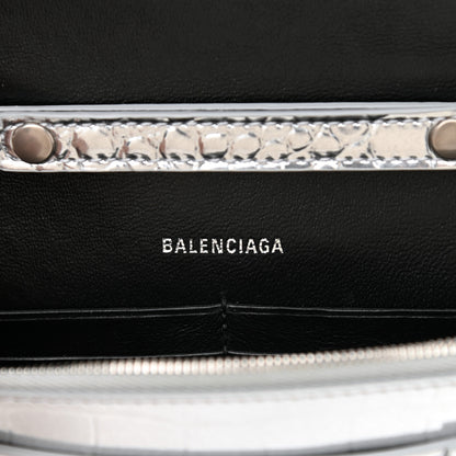 Balenciaga Metallic Calfskin Crocodile Embossed Hourglass Chain Bag Silver 5 of 7
