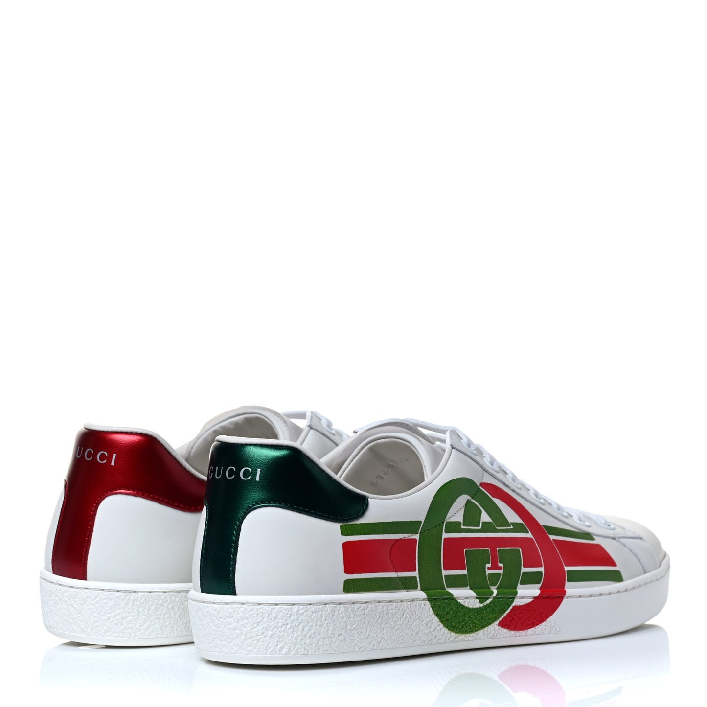 Calfskin Interlocking G Mens New Ace Sneakers 9 White Red Flame Green