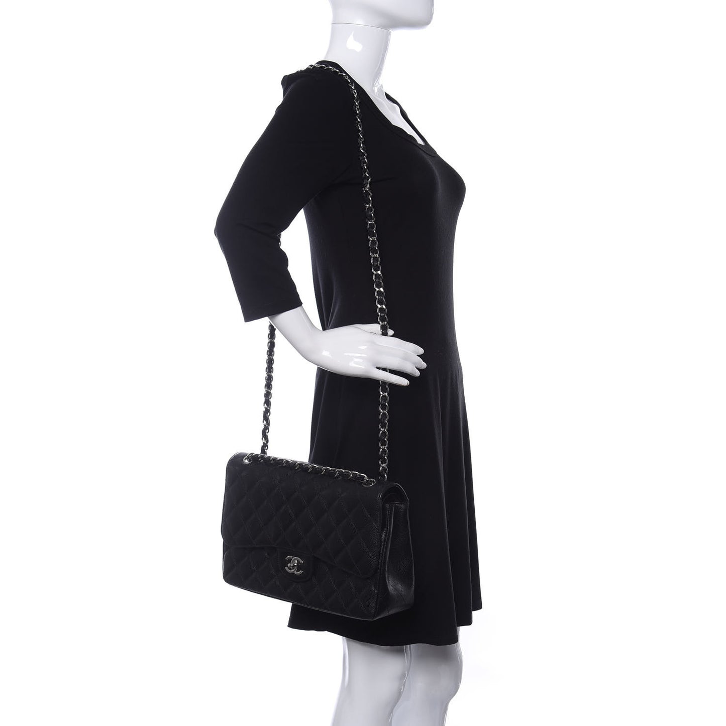 Caviar Quilted Jumbo Double Flap Black