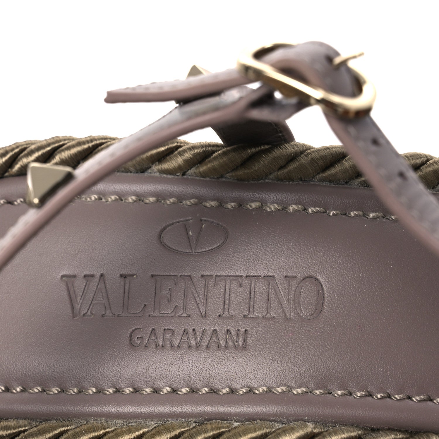 Valentino Garavani Silk Calfskin Rockstud Torchon Espadrille Wedge Sandals 39 Clay 9 of 12