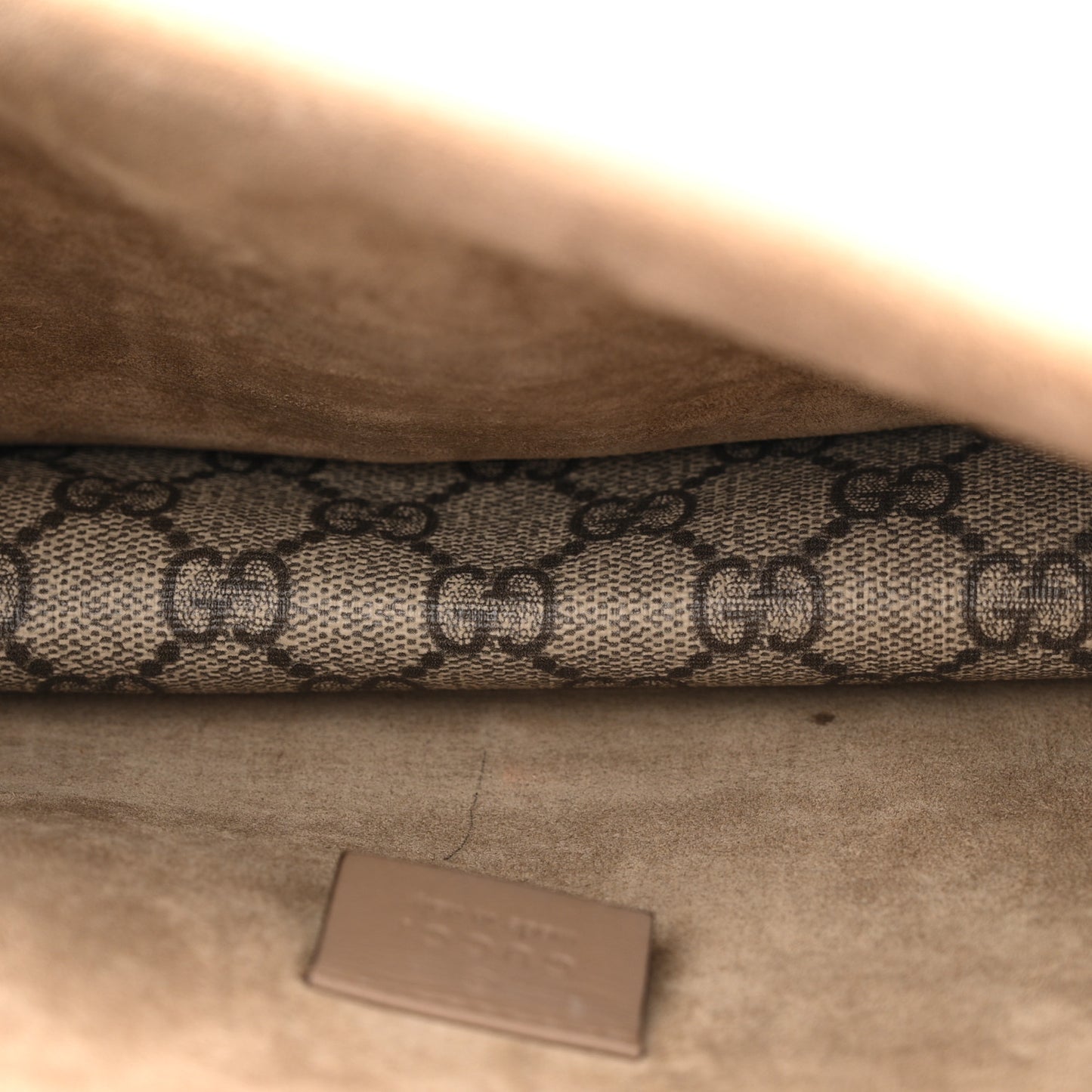 GG Supreme Monogram Suede Crystal Small Dionysus Shoulder Bag Beige Ebony Taupe Beige Ebony Taupe