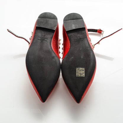 Valentino Garavani Metallic Pebbled Calfskin Rockstud Cage Ballerina Flats 37.5 Rosso Valentino 5 of 8
