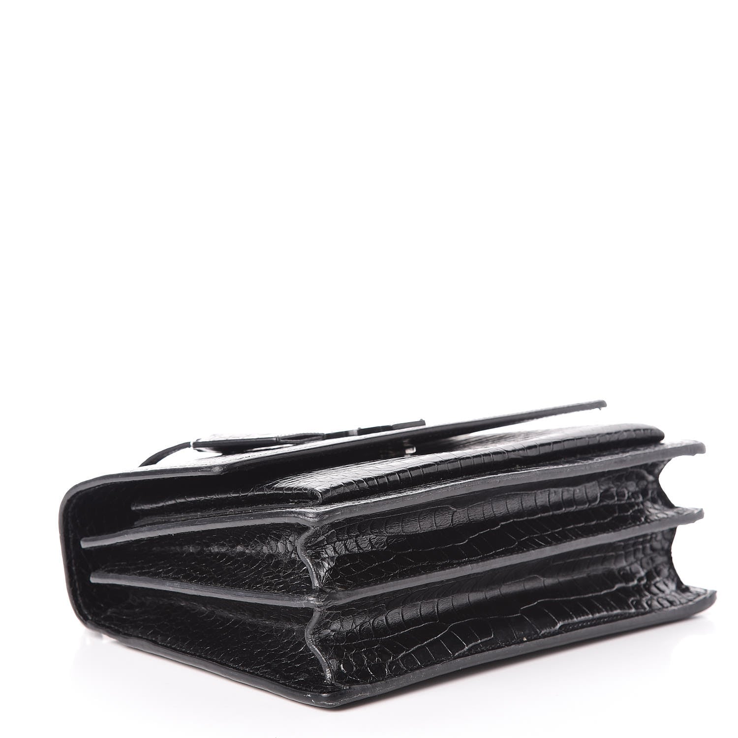 Saint Laurent Calfskin Crocodile Embossed Medium Monochrome Monogram Sunset Black 4 of 22