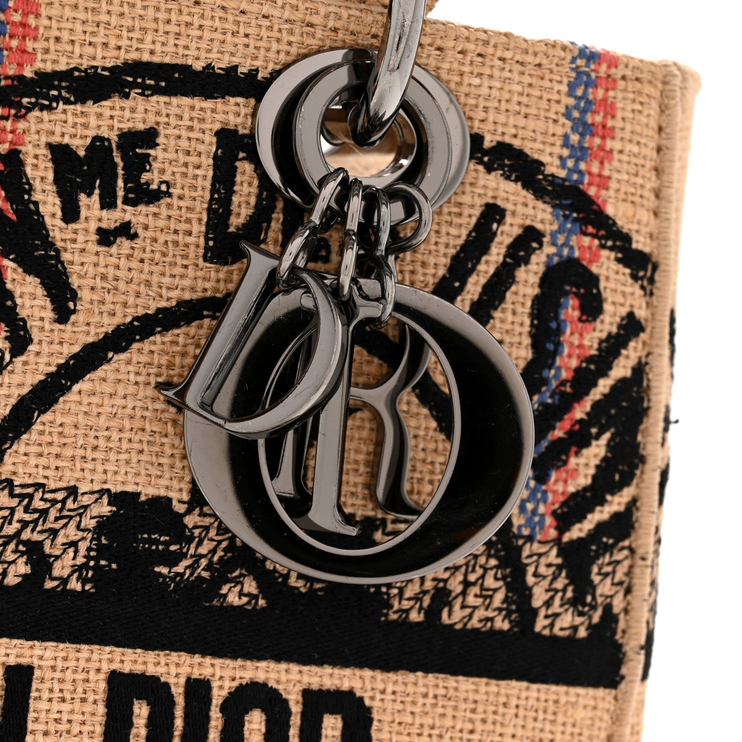 Christian Dior Canvas Jute Embroidered Medium Lady D-Lite Beige