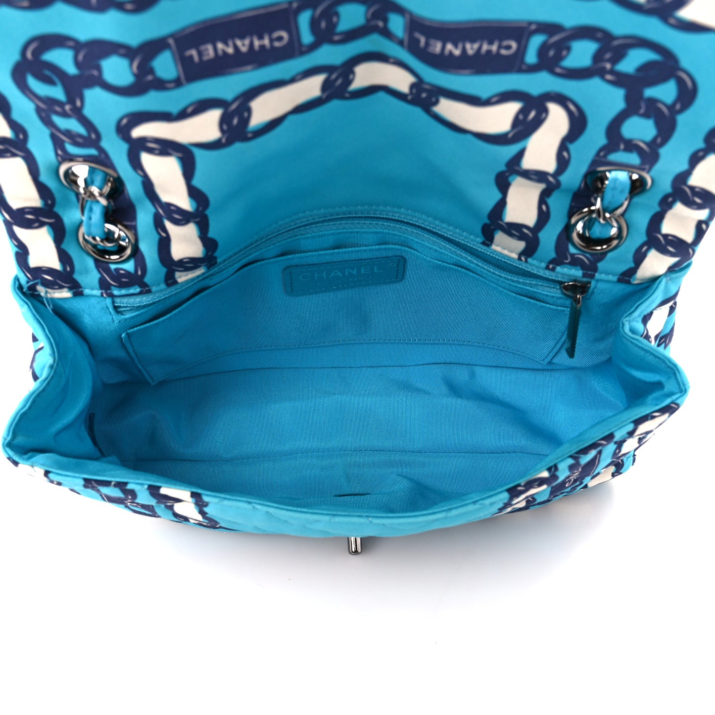 Silk Chain Printed Medium Single Flap Blue