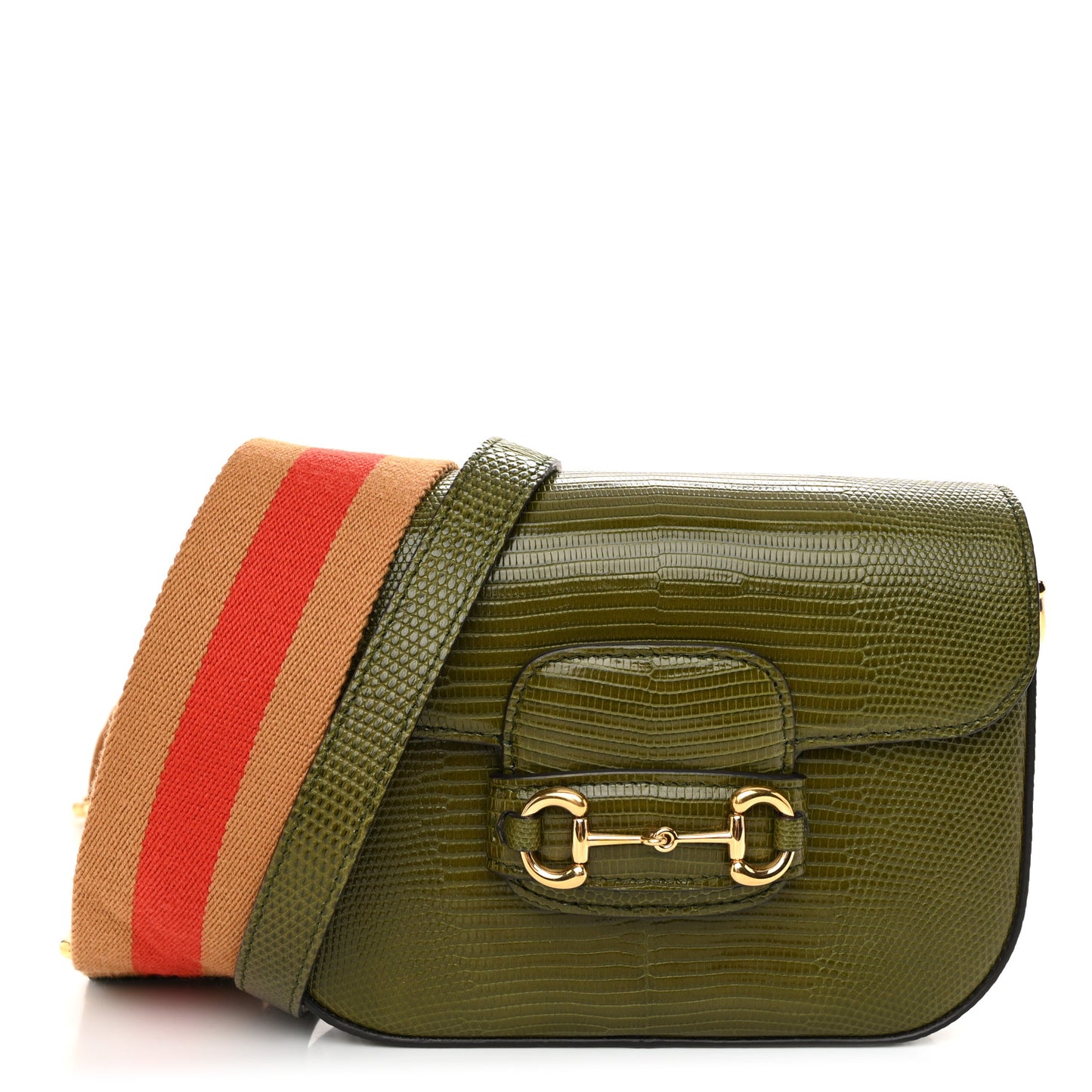 Lizard Web Mini Horsebit 1955 Shoulder Bag Green