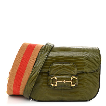 Gucci Lizard Web Mini Horsebit 1955 Shoulder Bag Green 1 of 11