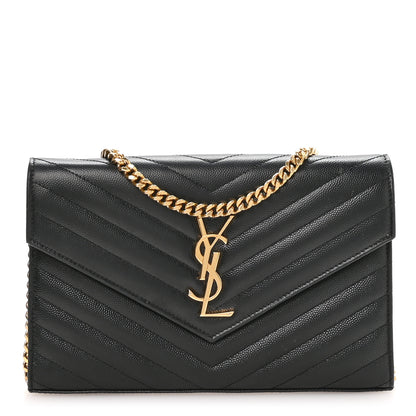 Saint Laurent Grain De Poudre Matelasse Chevron Monogram Chain Wallet Black 1 of 10