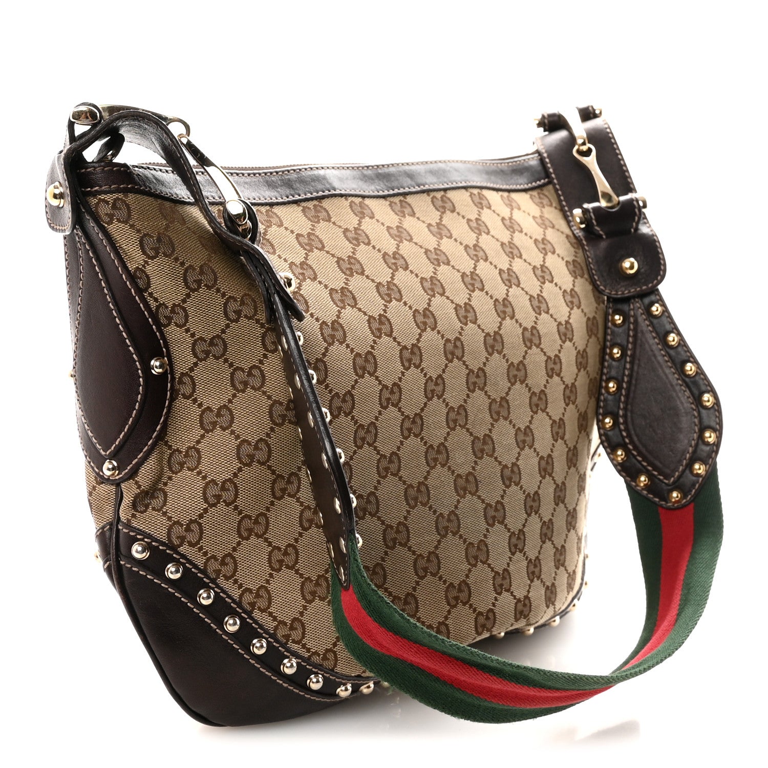 Gucci Monogram Web Studded Pelham Shoulder Bag Dark Brown Dark Brown 3 of 10