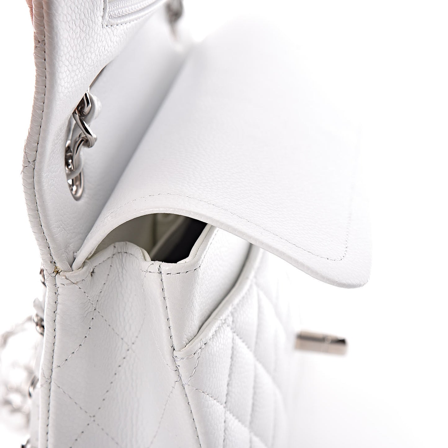 Caviar Quilted Medium Double Flap White