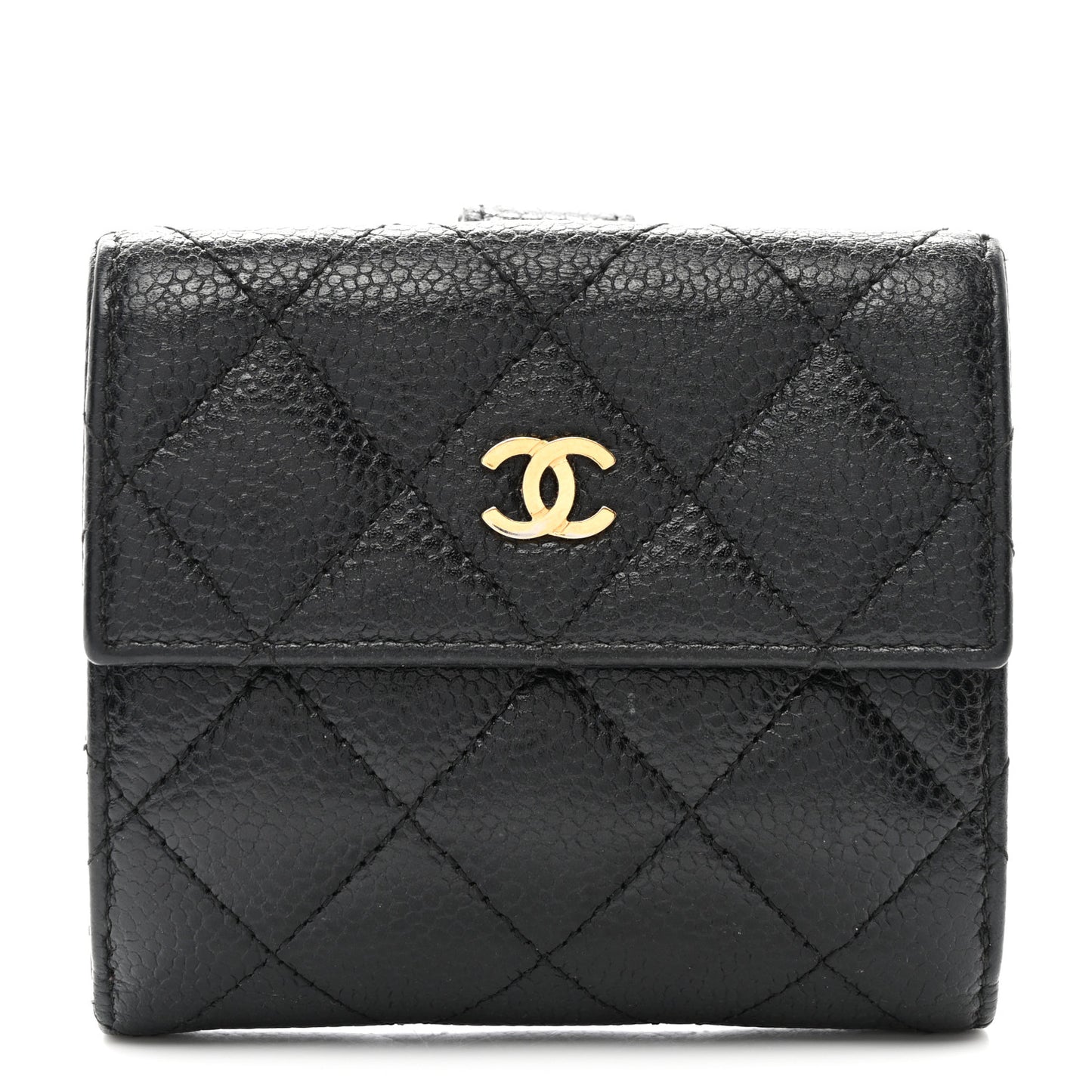 Caviar Quilted Compact French Flap Wallet Black