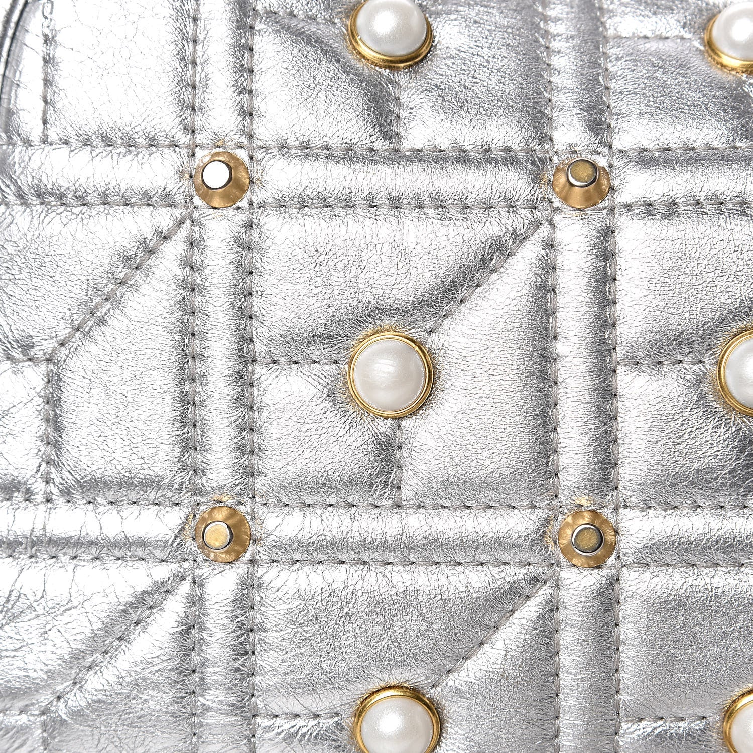 Gucci Metallic Calfskin Matelasse Studded Small Pearly GG Marmont Chain Shoulder Bag Silver 15 of 18