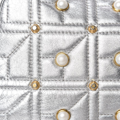 Gucci Metallic Calfskin Matelasse Studded Small Pearly GG Marmont Chain Shoulder Bag Silver 15 of 18