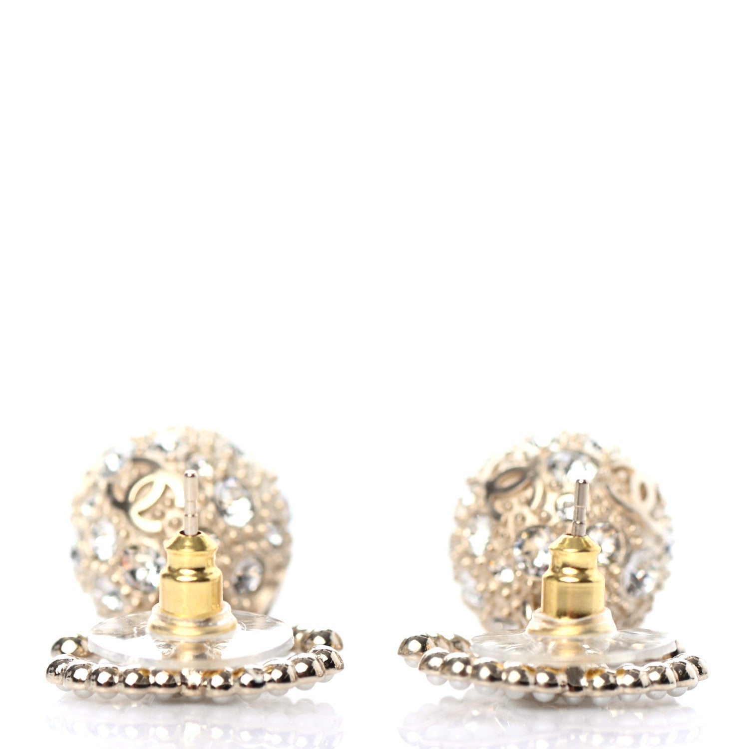 Chanel Crystal Pearl CC Drop Earrings Gold Pearly White 3 of 4