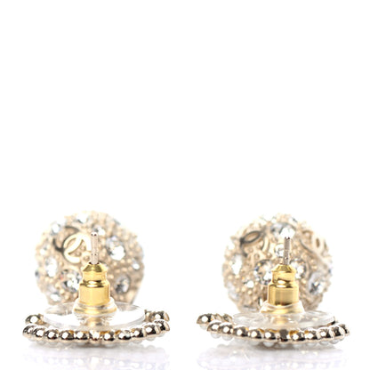 Chanel Crystal Pearl CC Drop Earrings Gold Pearly White 3 of 4