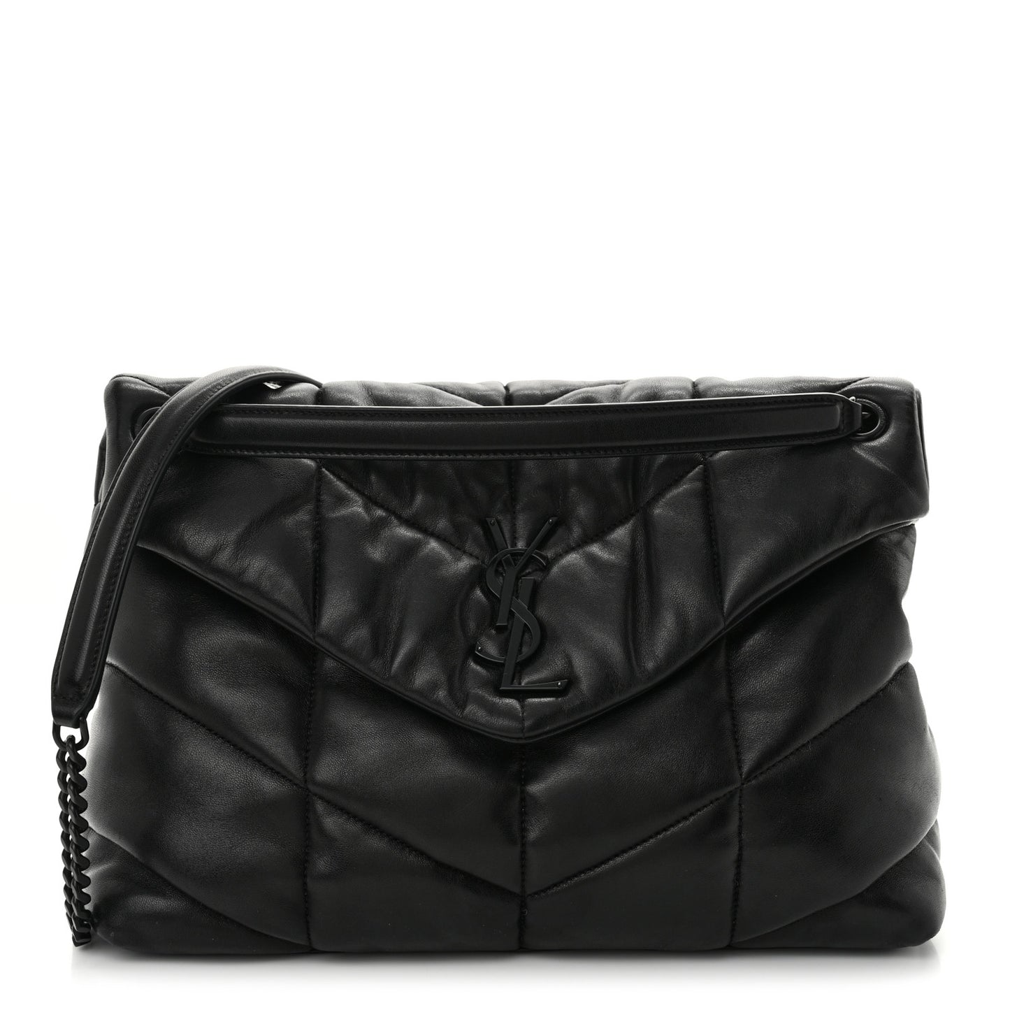 Lambskin Quilted Monogram Monochrome Medium Loulou Puffer Chain Satchel Black