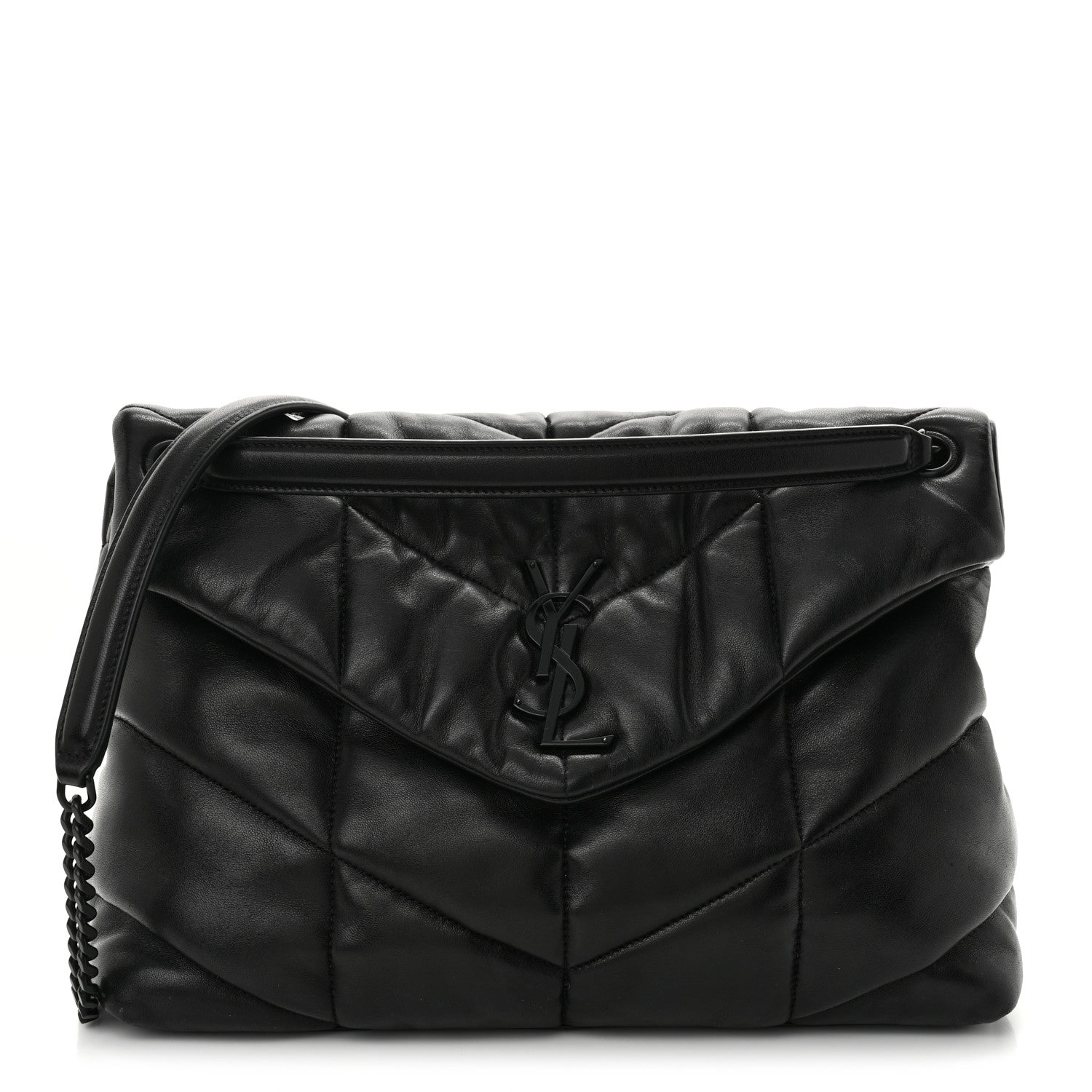 Saint Laurent Lambskin Quilted Monogram Monochrome Medium Loulou Puffer Chain Satchel Black 1 of 10