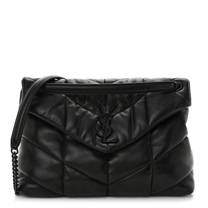Saint Laurent Lambskin Quilted Monogram Monochrome Medium Loulou Puffer Chain Satchel Black 1 of 10