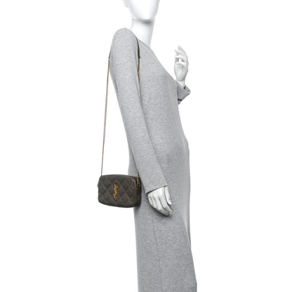 Saint Laurent Grained Lambskin Quilted Mini Becky Double Zip Bag Taupe 2 of 13