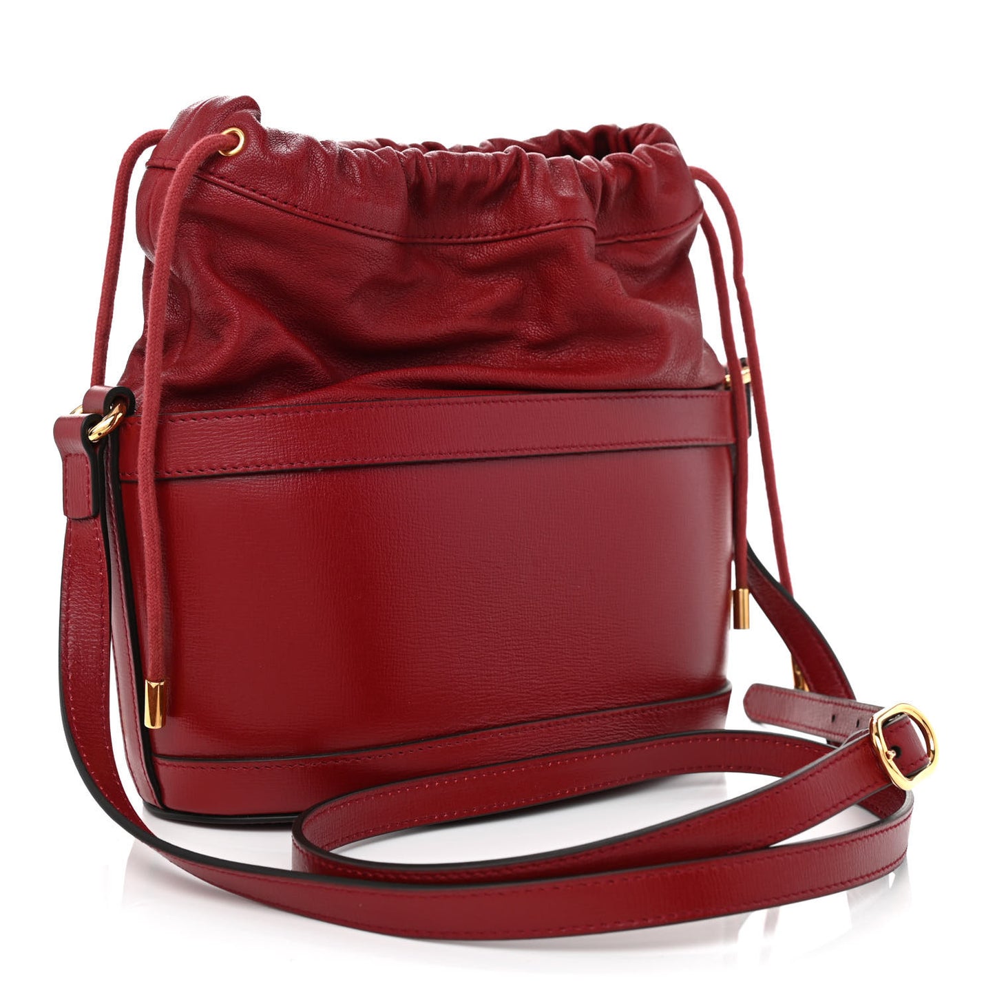 Azalea Sakai Calfskin Horsebit 1955 Drawstring Bucket Bag New Cherry Red